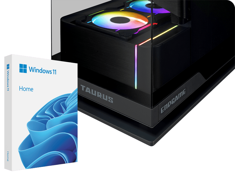 PC med rgb-vifter og Windows 11-pakke